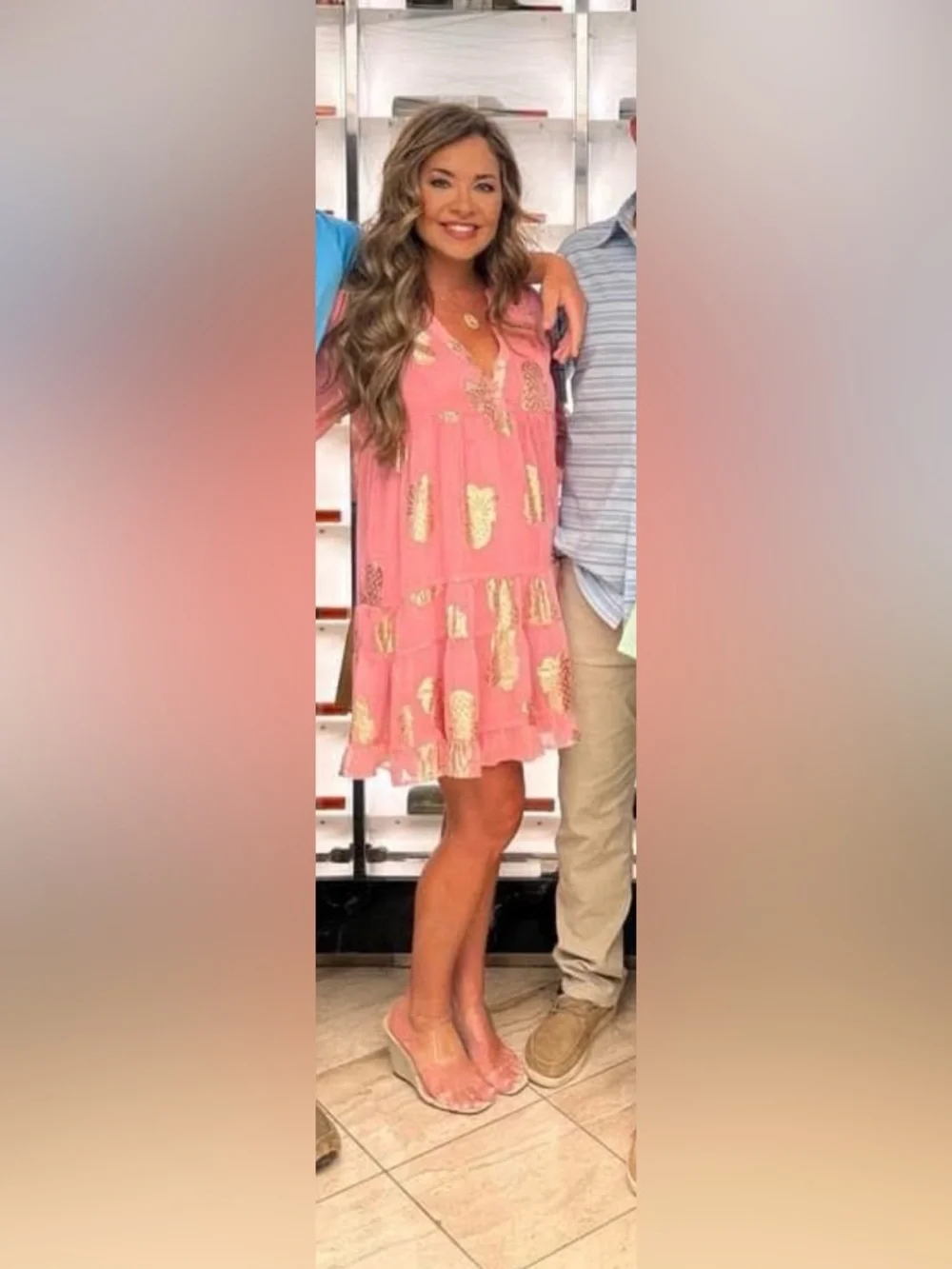 Simply Southern Pink Dress with Metallic Gold Accent Pineapples - Picture 3 of 6